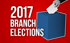 2017 Branch Elections banner, with a picture of a hand putting a ballot in a box
