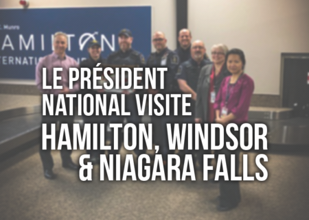 Photo de membres avec le président national, avec les mots "le président national visite hamilton, windsor & niagara falls"