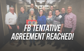 Picture of the FB Bargaining Team with the words "tentative agreement reached!"