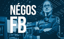 Photo d'une agente des services frontaliers avec les mots "négos FB"
