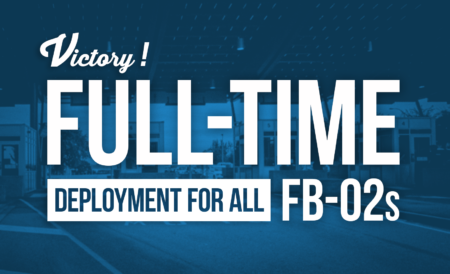 Border crossing with the words "victory! full-time deployment for all FB-02s"