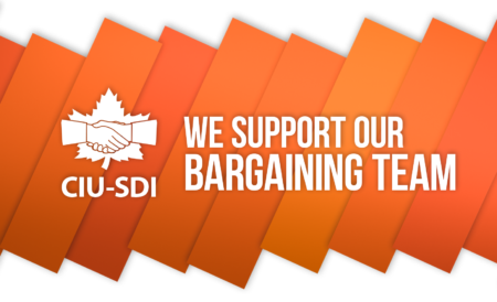 Banner with the words We support our bargaining team