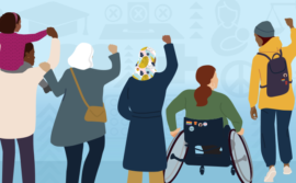 International Women's Day illustration, with a number of women showing solidarity